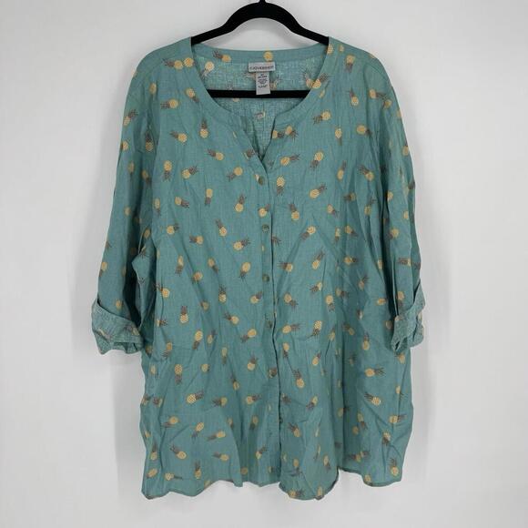 Catherine’s Shirt Women’s 3x linen pineaple print blouse plus size office work - Picture 1 of 4